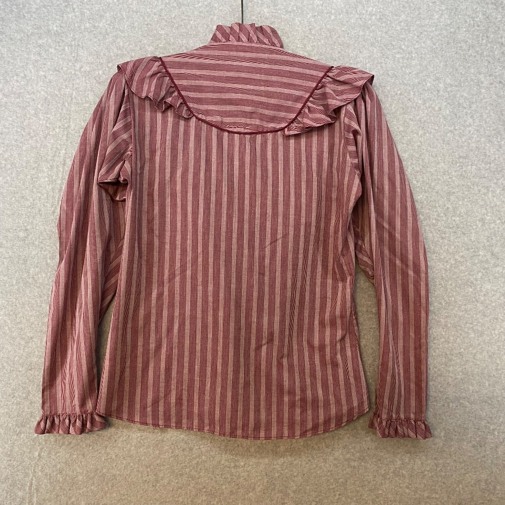 Striped Ruffle Button-Front Blouse - Dusty Rose - Picture 9 of 9